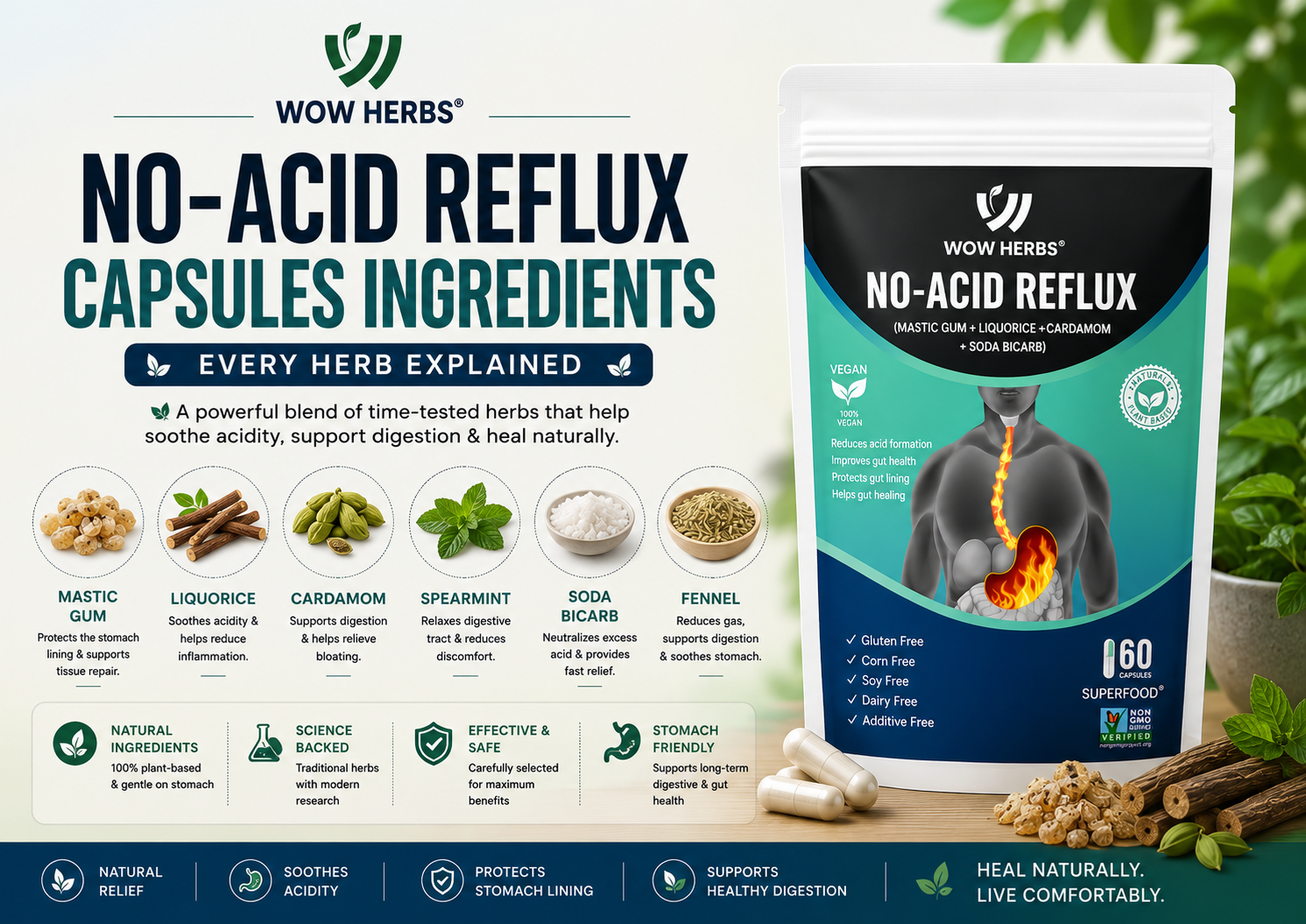 No-Acid Reflux Capsules Ingredients — Every Herb Explained
