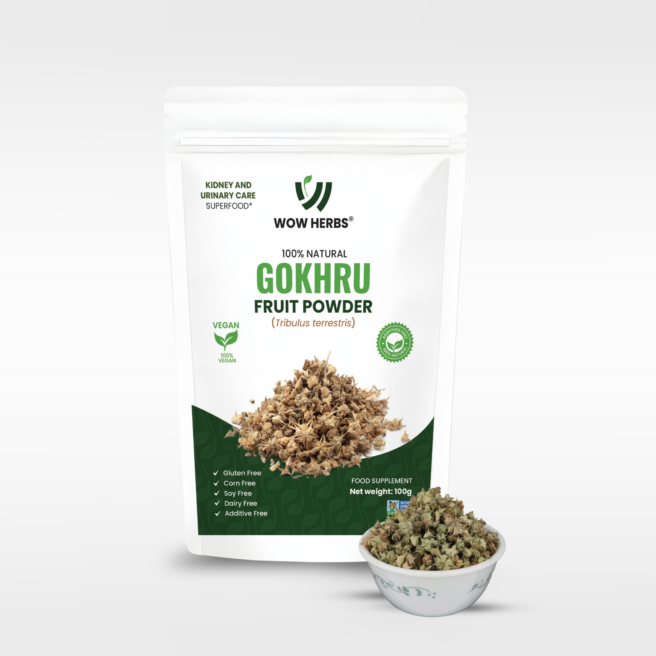 WowHerbs Organic Gokhru Powder | 100% Pure Tribulus Terrestris Powder | Ayurvedic Herbal Supplement | Vegan