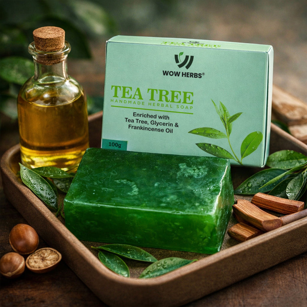 WOW HERBS Tea Tree Handmade Soap | Fresh & Herbal Cleansing Soap (100g) Pack of 2