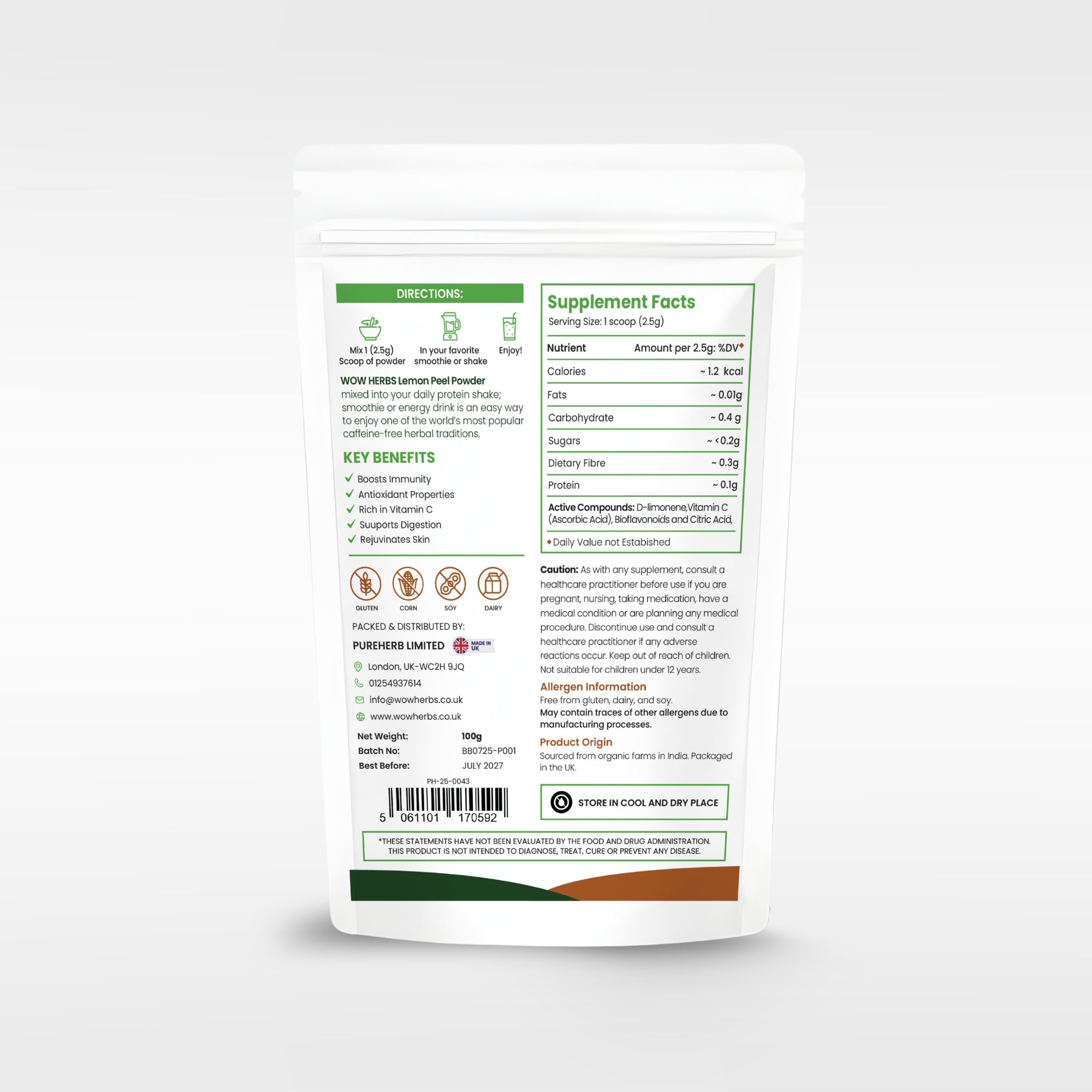 Lemon Peel Powder UK | Citrus Limon Herbal Powder