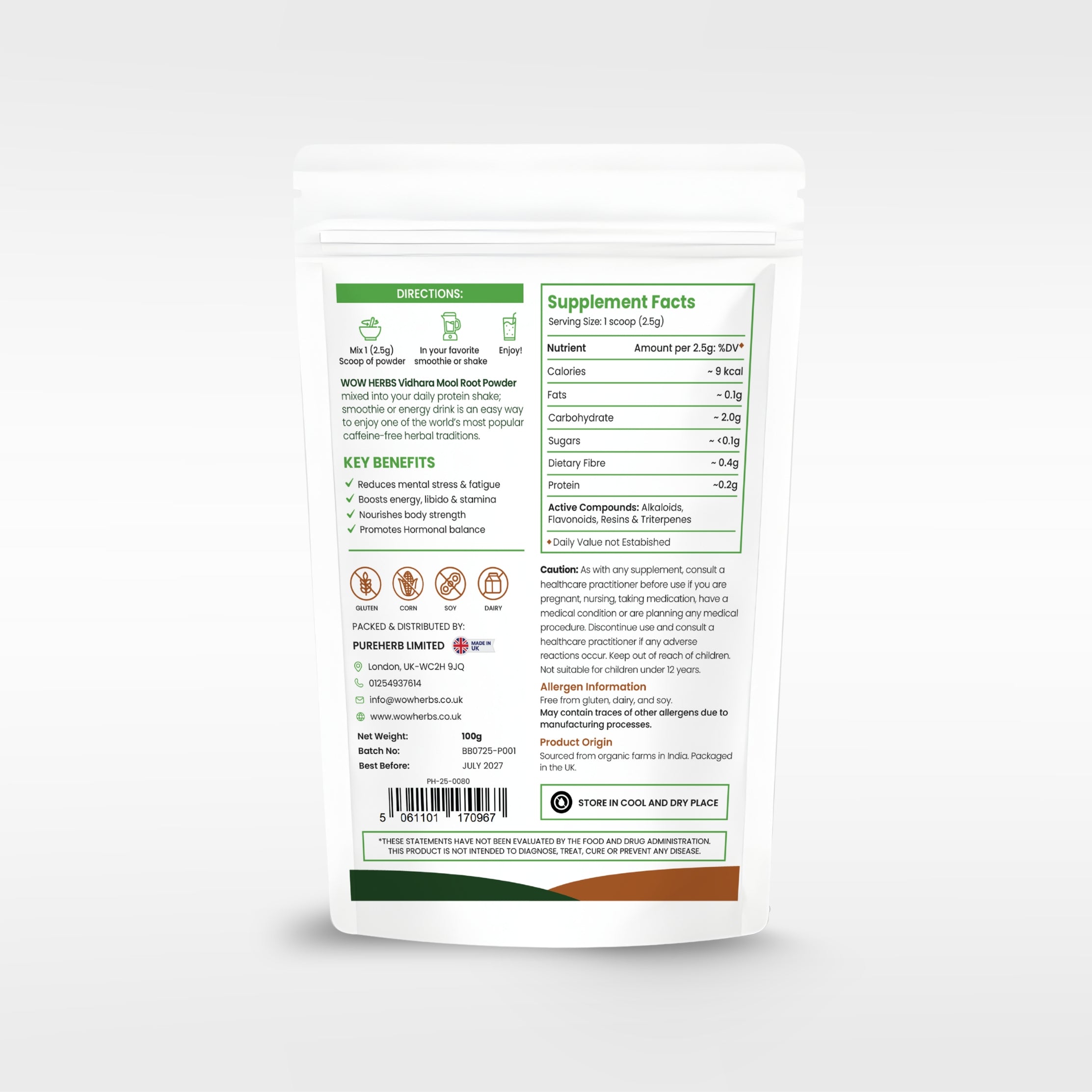 Vidhara Mool Powder UK | Argyreia Speciosa Herbal Powder