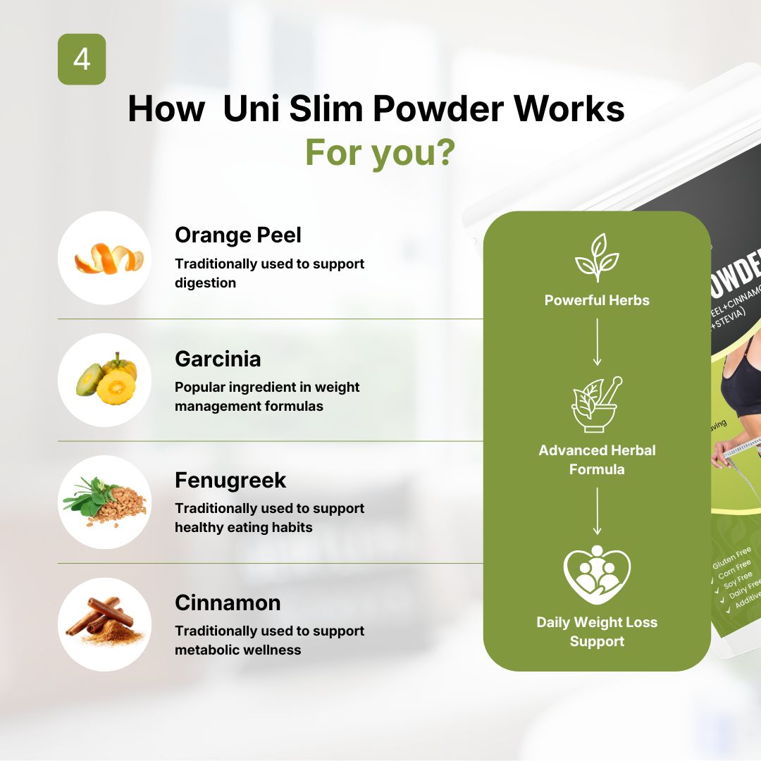 WowHerbs Uni Slim Herbal Powder | Garcinia, Cinnamon, Fenugreek & Orange Peel Blend | Vegan Wellness Formula