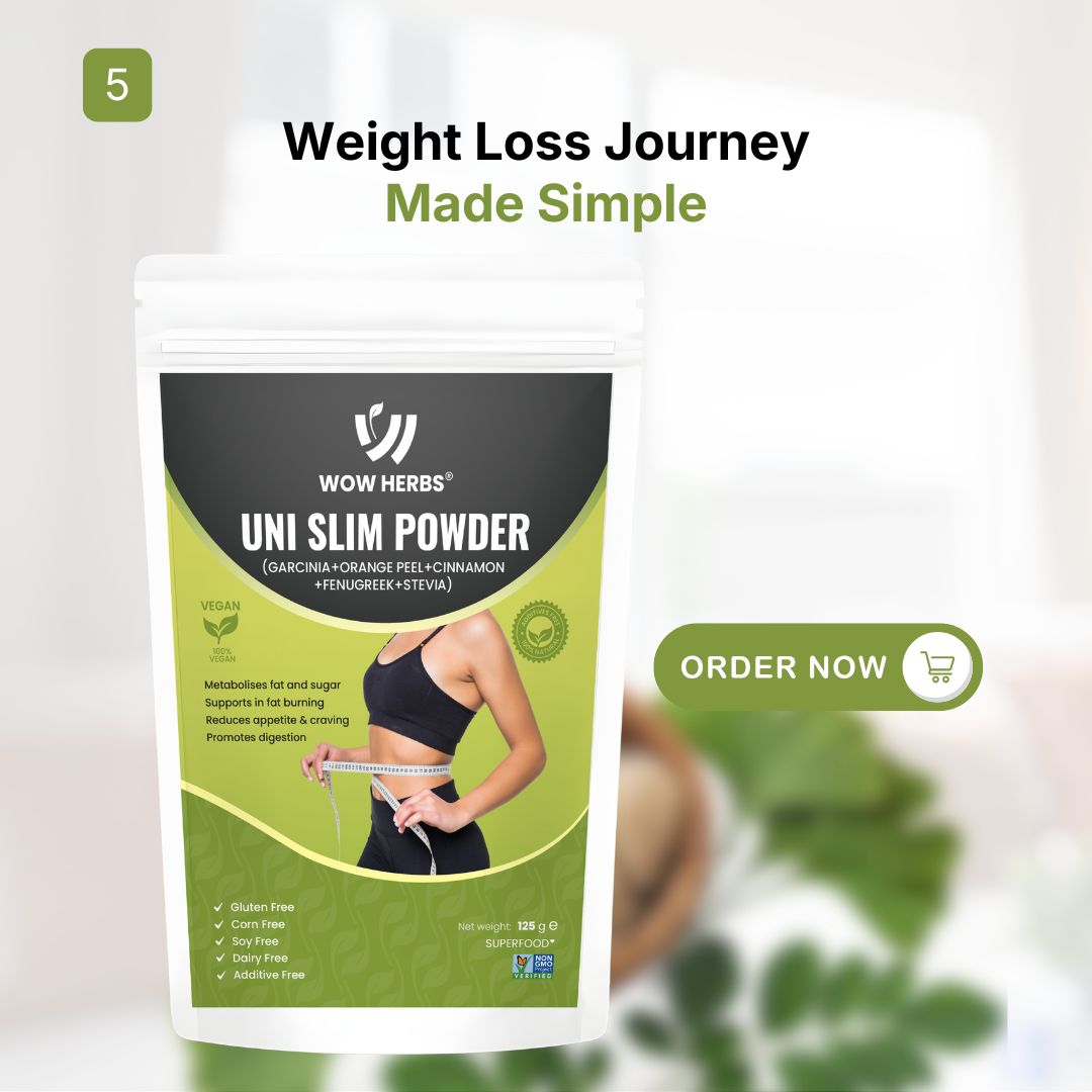 WowHerbs Uni Slim Herbal Powder | Garcinia, Cinnamon, Fenugreek & Orange Peel Blend | Vegan Wellness Formula