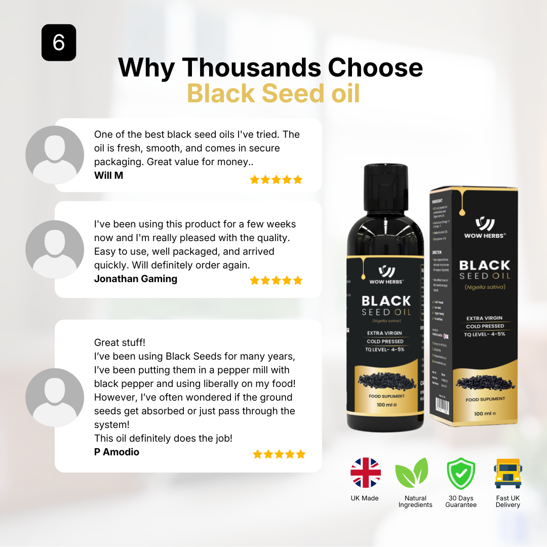 Black Seed Oil UK | Cold Pressed Nigella Sativa Oil | 4-5% Thymoquinone | Wow Herbs