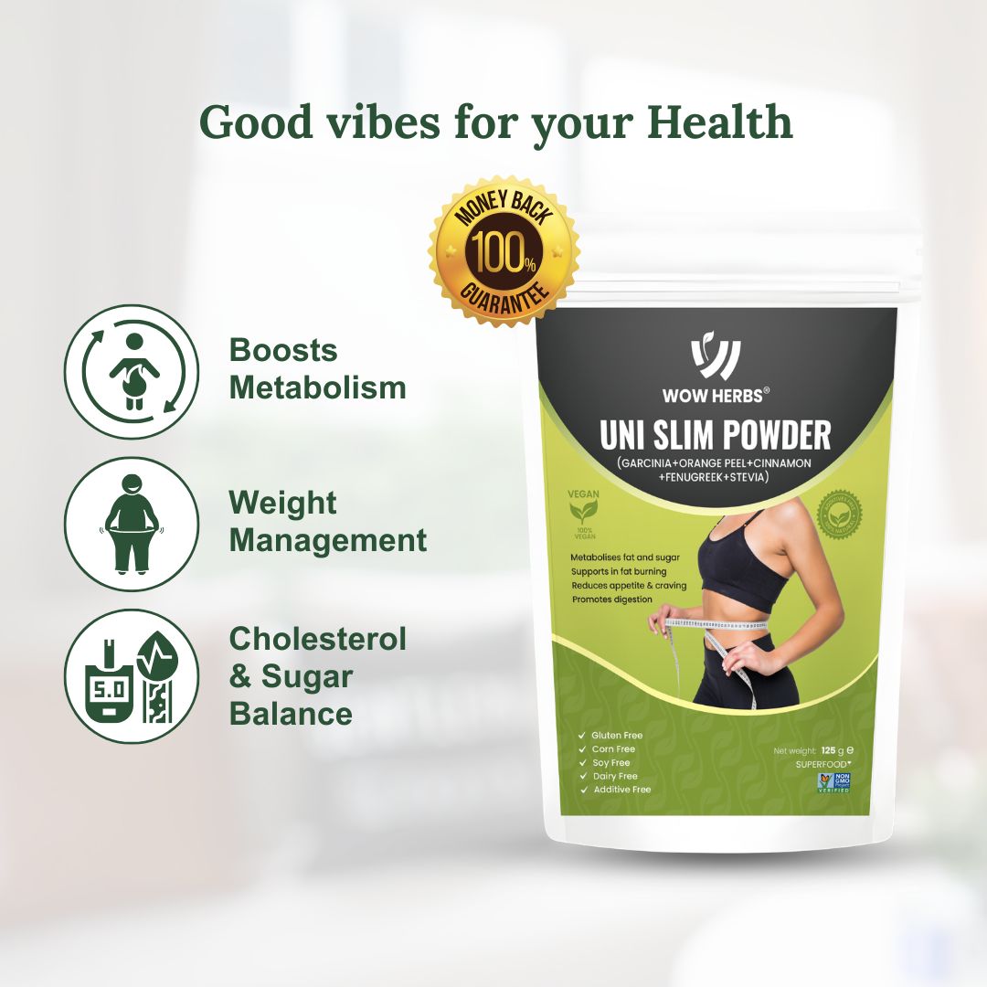 WowHerbs Uni Slim Herbal Powder | Garcinia, Cinnamon, Fenugreek & Orange Peel Blend | Vegan Wellness Formula